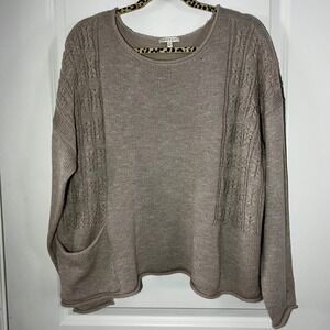 KATE & SAM Womens Knit Sweater XL Beige Cable Knit Front Pocket Long Sleeve